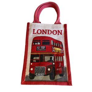 Memento Red Burlap London Doubledecker Bus Bag Tote